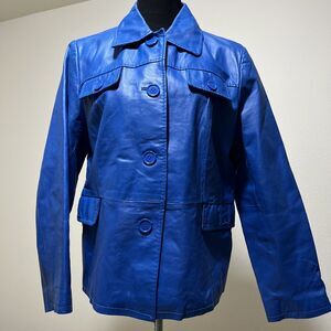 Royal Blue 100% Leather Moto Jacket Button Jessica London Womens 14 Colorful